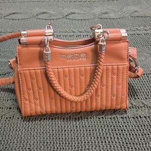 BEBE Purse Aliah Stud Micro Shopper Crossbody Handbag Tan Camel